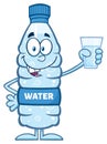 Smiling Water Plastic Bottle Cartoon Mascot Character Holding A Water Glass