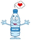 Smiling Water Plastic Bottle Cartoon Mascot Character Thinking Of Love And Wanting A Hug