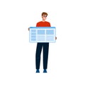 Web developer holding a website layout interface and smiling Royalty Free Stock Photo