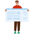 Smiling web developer showing browser window with code and text Royalty Free Stock Photo