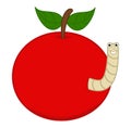 Smiling white maggot coming out of a juicy red cherry - vector Royalty Free Stock Photo