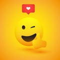 Smiling and Winking Emoji Showing Thumbs Up - Simple Happy Emoticon with Speech Bubble on Yellow Background Royalty Free Stock Photo