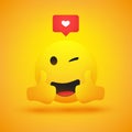 Smiling and Winking Emoji Showing Thumbs Up - Simple Shiny Happy Emoticon with Speech Bubble on Yellow Background - Vector Design