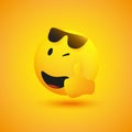 Smiling and Winking Emoji Showing Thumbs Up Wearing Sunglasses on Head - Simple Shiny Happy Emoticon on Yellow Background Royalty Free Stock Photo