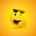 Smiling and Winking Emoji Wearing Sunglasses on the Top of His Head and Showing Thumbs Up - Simple Shiny Happy Ball Emoticon Royalty Free Stock Photo
