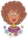 Smiling woman with an afro hairdo