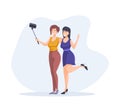 Smiling woman best friends taking selfie use smartphone have fun enjoy friendship Royalty Free Stock Photo