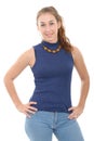 Smiling woman in blue casual smart clothing, isolated Royalty Free Stock Photo