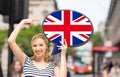 smiling woman with british flag on text bubble Royalty Free Stock Photo