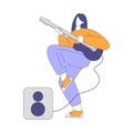 Smiling Woman Character Musician Performing Music Playing Electric Guitar Vector Illustration