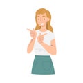 Smiling Woman Character Pointing with Index Finger as Hand Gesture Vector Illustration Royalty Free Stock Photo