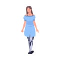 Smiling Woman Character Walking with Robotic Leg as Body Part or Limb Prosthesis Restoring Normal Functioning Vector