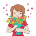 Smiling woman with colorful bouquet