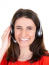 smiling woman customer support phone operator in headset in callcenter office Royalty Free Stock Photo