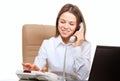 Smiling woman dial phone Royalty Free Stock Photo