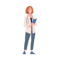 Smiling Woman Doctor or Physician Character in Uniform Standing with Clipboard and Stethoscope Vector Illustration Royalty Free Stock Photo