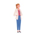 Smiling Woman Doctor or Physician Character in Uniform Standing with Stethoscope Holding Her Hands in Pocket Vector Royalty Free Stock Photo