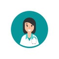 Smiling woman doctor with stethoscope circle avatar. Medical internet consultation