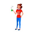 smiling woman drink coffee morning energy beverage at home cartoon vector