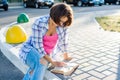 Smiling woman drinking water and reading a book. Royalty Free Stock Photo