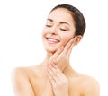 Smiling Woman, Face and Hands Skin Care, Natural Beauty Makeup, Happy Girl Laughing and Relax, on White