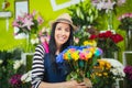 Smiling Woman Florist Small Business Flower Shop Owner. Royalty Free Stock Photo