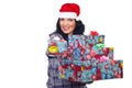 Smiling woman give you Christmas gift Royalty Free Stock Photo