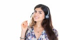 Smiling woman happy call center consultant woman with headset phone in white background Royalty Free Stock Photo