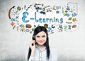 Smiling woman with a headset, e learning Royalty Free Stock Photo