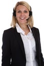 Smiling woman with headset telephone phone call center secretary Royalty Free Stock Photo