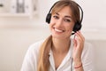 Smiling Woman In Headset Working In Call Center Office Royalty Free Stock Photo