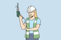 Smiling woman with electric drill in hands Royalty Free Stock Photo