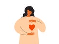 Self love and body care isolated vector illustration with young woman holding big heart in hands Royalty Free Stock Photo