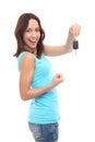 Smiling woman holding car key Royalty Free Stock Photo