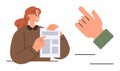 Woman presenting a document with a pointing hand indicating attention to details Royalty Free Stock Photo