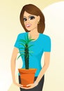 Smiling woman holding Pachypodium cactus