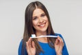 Smiling woman holding toothy brush. Royalty Free Stock Photo