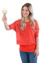 Smiling woman holding white wine glass Royalty Free Stock Photo