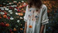 Smiling woman holds daisy in sunlit meadow generated by AI Royalty Free Stock Photo