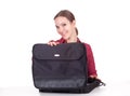 Smiling,woman with laptop bag Royalty Free Stock Photo