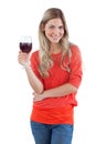 Smiling woman looking at the camera with red wine glass Royalty Free Stock Photo