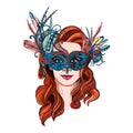 Smiling woman in luxury carnival mask and feathers Royalty Free Stock Photo