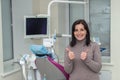 Smiling woman patient in dentistry after stomatological procedures Royalty Free Stock Photo