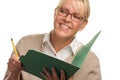 Smiling Woman with Pencil and Folder Royalty Free Stock Photo