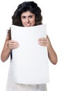 Smiling Woman with Poster Royalty Free Stock Photo