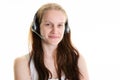 Smiling woman professional over isolated white background working with headset call center Royalty Free Stock Photo