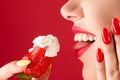 Smiling woman profile face with strawberries in hands Royalty Free Stock Photo