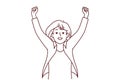 Smiling woman raise hands celebrate win