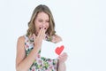 Smiling woman reading love letter