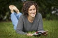 Smiling Woman Reading At The Park